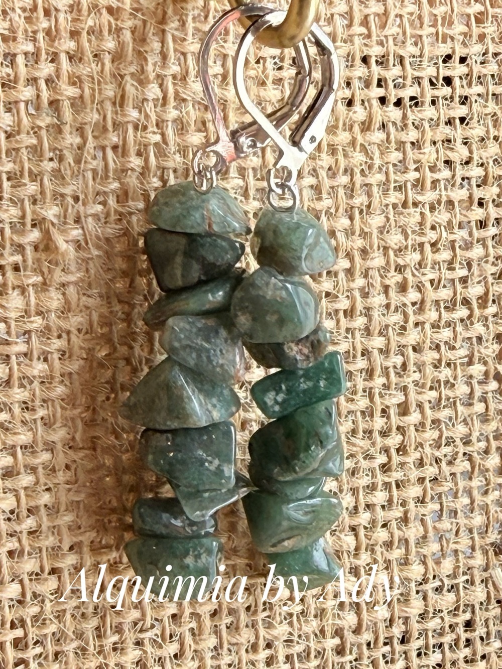 Moss agate Green Chip Stone Dangle Earrings